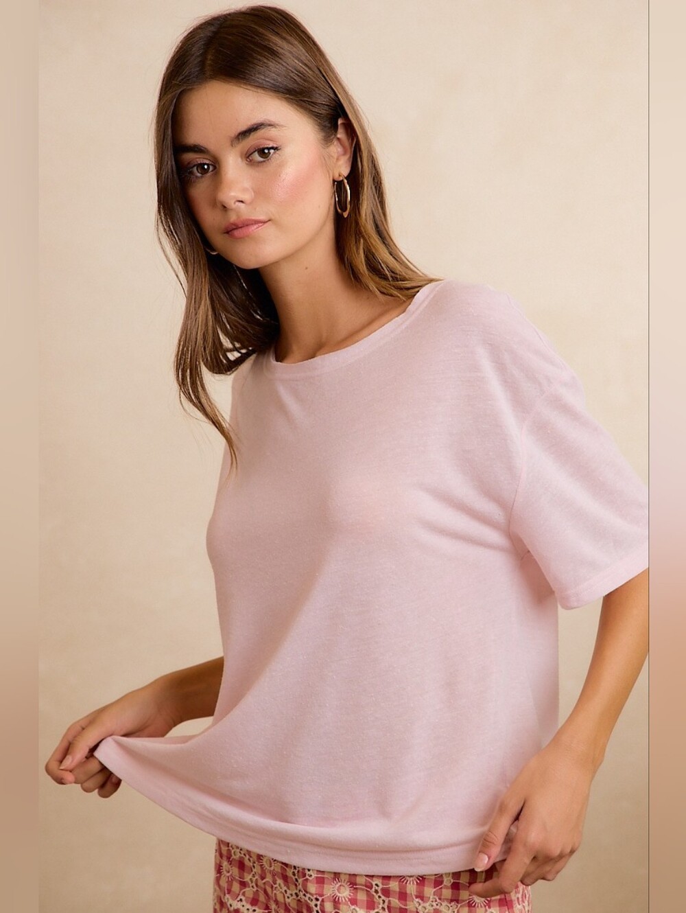 BiBi Solid Jersey Relaxed Fit Short Sleeves Pocket Top- Pale Lavender - Picture 5 of 12